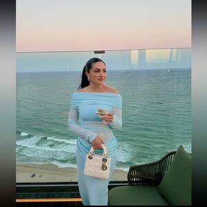 BENNI AU Yasmin Light Blue Off-Shoulder Maxi Dress SIZE AU 8 (small)